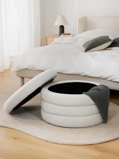 Westwing Collection Puf reposapiés grande en tejido bouclé con espacio de almacenamiento Alto