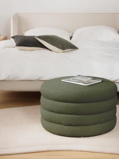 Westwing Collection Puf reposapiés grande en tejido bouclé con espacio de almacenamiento Alto