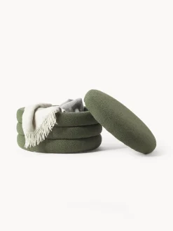 Westwing Collection Puf reposapiés grande en tejido bouclé con espacio de almacenamiento Alto