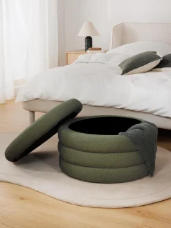 Westwing Collection Puf reposapiés grande en tejido bouclé con espacio de almacenamiento Alto