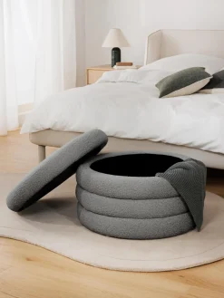 Westwing Collection Puf reposapiés grande en tejido bouclé con espacio de almacenamiento Alto^ Pufs Y Otomanos