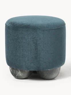 Westwing Collection Puf reposapiés tapizado con patas de bola de mármol Lino^ Pufs Y Otomanos|Pufs Y Otomanos