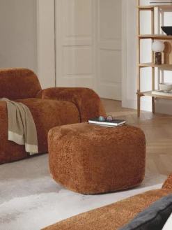 Westwing Collection Reposapiés puf de borreguillo bouclé Wolke