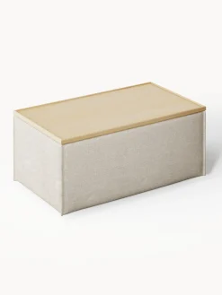 Westwing Collection Reposapiés puf de mezcla de lino con espacio de almacenamiento Lennon