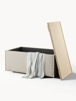 Westwing Collection Reposapiés puf de mezcla de lino con espacio de almacenamiento Lennon