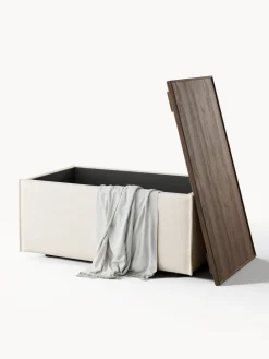 Westwing Collection Reposapiés puf de mezcla de lino con espacio de almacenamiento Lennon