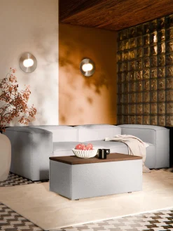 Westwing Collection Reposapiés puf en tejido bouclé con espacio de almacenamiento Lennon