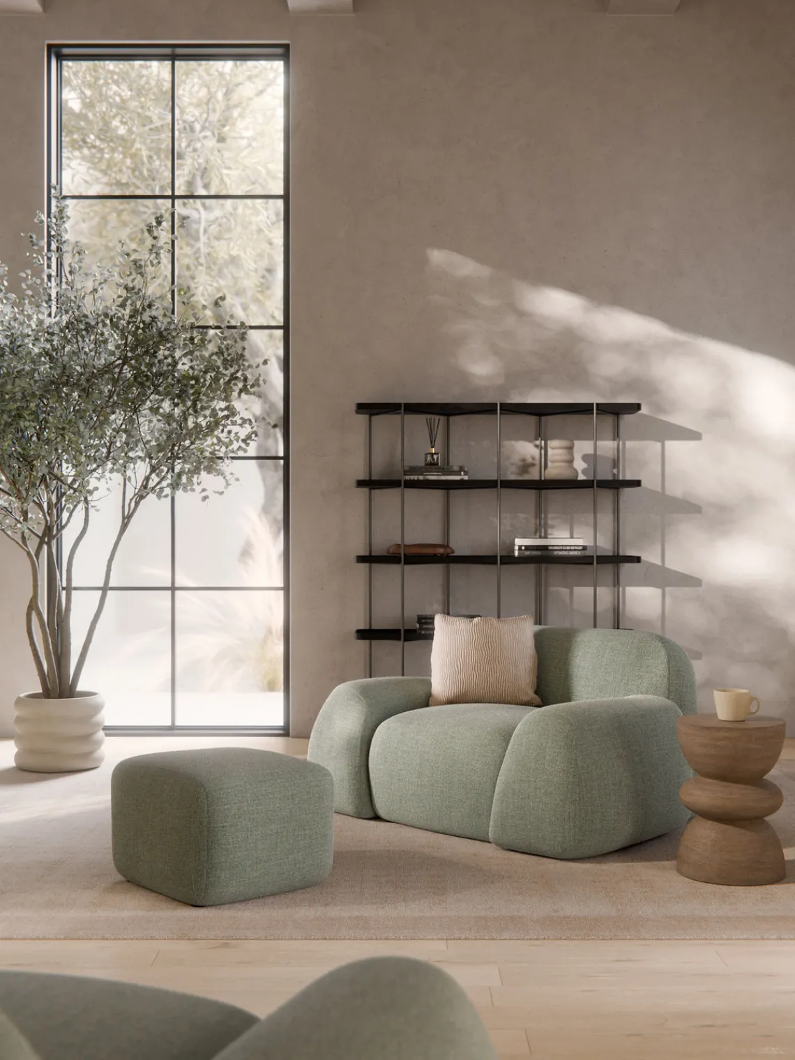 Westwing Collection Reposapiés puf en tejido bouclé Wolke^ Reposapiés|Sofás