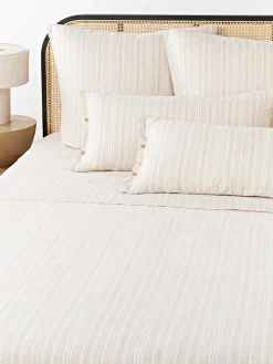 Westwing Collection Sábana encimera de lino lavado con rayas Telma^ Mantas|Sábanas