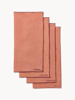 Westwing Collection Servilletas de lino con bordado Cosmo, 4 uds.^ Servilletas|Servilletas Y Servilleteros