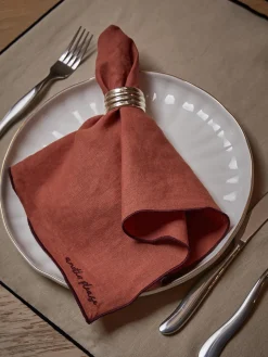 Westwing Collection Servilletas de lino con bordado Cosmo, 4 uds.^ Servilletas|Servilletas Y Servilleteros