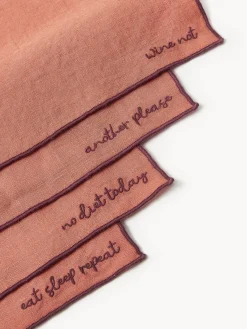 Westwing Collection Servilletas de lino con bordado Cosmo, 4 uds.^ Servilletas|Servilletas Y Servilleteros