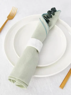 Westwing Collection Servilletas de lino con ribete Kennedy, 4 uds.