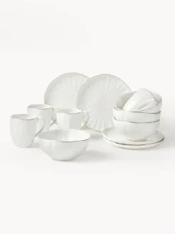 Westwing Collection Set de desayuno de porcelana con relieves Sali, 4 comensales (12 pzas.)^ Vajillas Completas|Menaje De Mesa