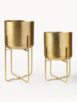 Westwing Collection Set de macetero de metal martillado Nives, 2 uds.^ Maceteros|Jarrones