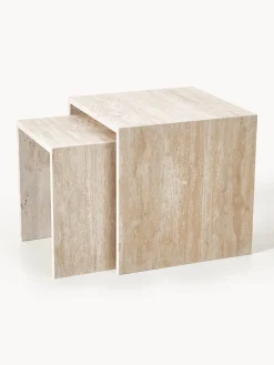 blomus Set de mesas auxiliares de travertino Varu, 2 uds.