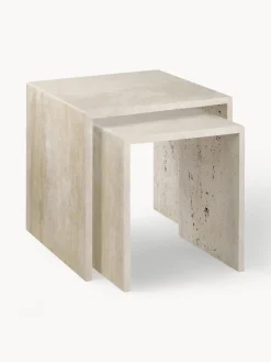 blomus Set de mesas auxiliares de travertino Varu, 2 uds.