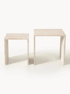 blomus Set de mesas auxiliares de travertino Varu, 2 uds.