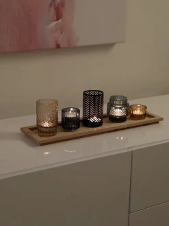 Bloomingville Set de portavelas con bandeja de madera Homa, 6 pzas.^ Farolillos|Jarrones