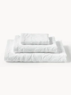 Westwing Collection Set de toallas de algodón con relieves Leaf, tamaños diferentes