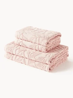 Westwing Collection Set de toallas de algodón con relieves Leaf, tamaños diferentes