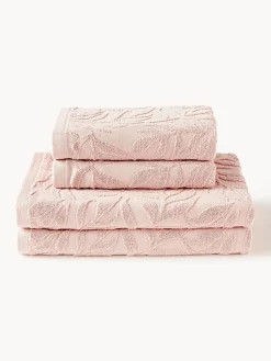 Westwing Collection Set de toallas de algodón con relieves Leaf, tamaños diferentes