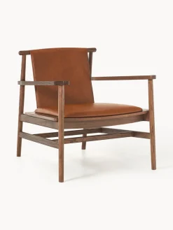 Westwing Collection Silla con reposabrazos de madera de fresno y asiento de cuero Hayo