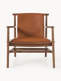 Westwing Collection Silla con reposabrazos de madera de fresno y asiento de cuero Hayo