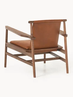 Westwing Collection Silla con reposabrazos de madera de fresno y asiento de cuero Hayo