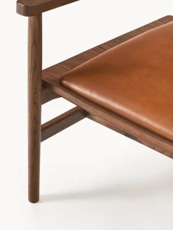 Westwing Collection Silla con reposabrazos de madera de fresno y asiento de cuero Hayo