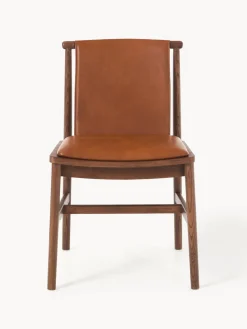 Westwing Collection Silla de comedor de madera de fresno con asiento de cuero Hayo^ Sillas