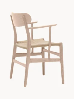 Carl Hansen & Søn Silla de madera con asiento tejido a mano y reposabrazos CH36^ Sillas De Madera|Sillas Con Reposabrazos