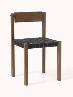 Westwing Collection Silla de madera con asiento de cuero Liza