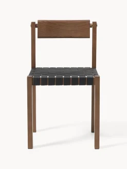 Westwing Collection Silla de madera con asiento de cuero Liza