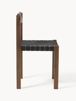 Westwing Collection Silla de madera con asiento de cuero Liza