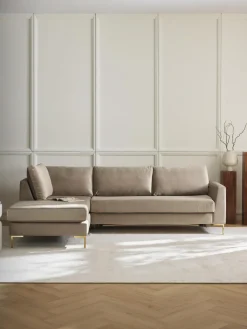 Westwing Collection Sofá cama rinconera de terciopelo con colchón Luna (3 plazas)