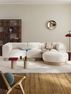 Westwing Collection Sofá modular con reposapiés de borreguillo bouclé Natalie (3 plazas)