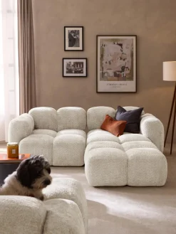 Westwing Collection Sofá modular de borreguillo bouclé con reposapiés Tayla (3 plazas)