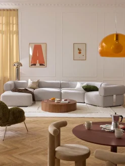 Westwing Collection Sofá modular grande en tejido bouclé con reposapiés Anton (izquierda/derecha)