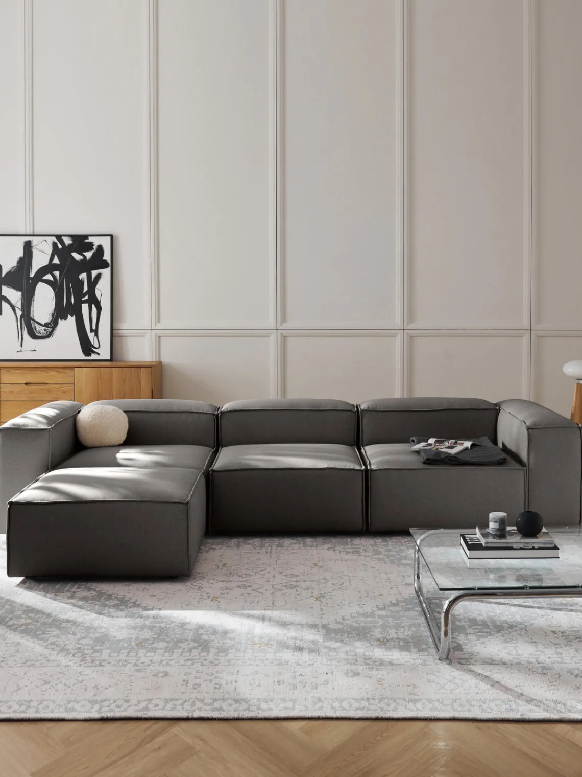 Westwing Collection Sofá rinconera modular con reposapiés izquierdo/derecho Lennon (4 plazas)^ Sofás 4 Plazas|Sofás