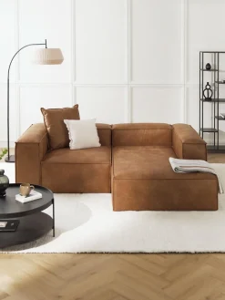 Westwing Collection Sofá rinconera modular de cuero Lennon