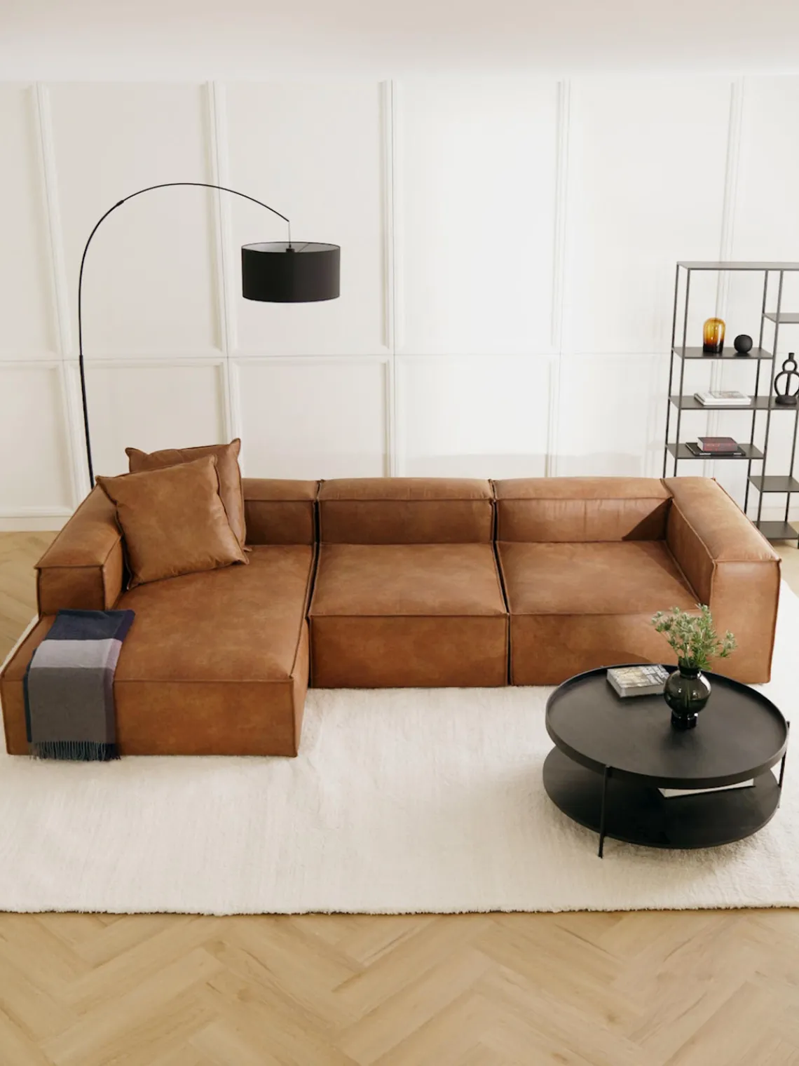 Westwing Collection Sofá rinconera modular de cuero reciclado Lennon^ Sofás