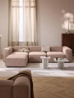 Westwing Collection Sofá rinconera modular de mezcla de lino con reposapiés izquierdo/derecho Lennon (4 plazas)