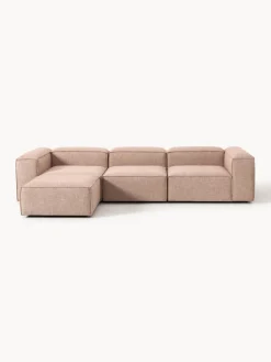 Westwing Collection Sofá rinconera modular de mezcla de lino con reposapiés izquierdo/derecho Lennon (4 plazas)