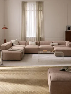 Westwing Collection Sofá rinconera modular de mezcla de lino Lennon