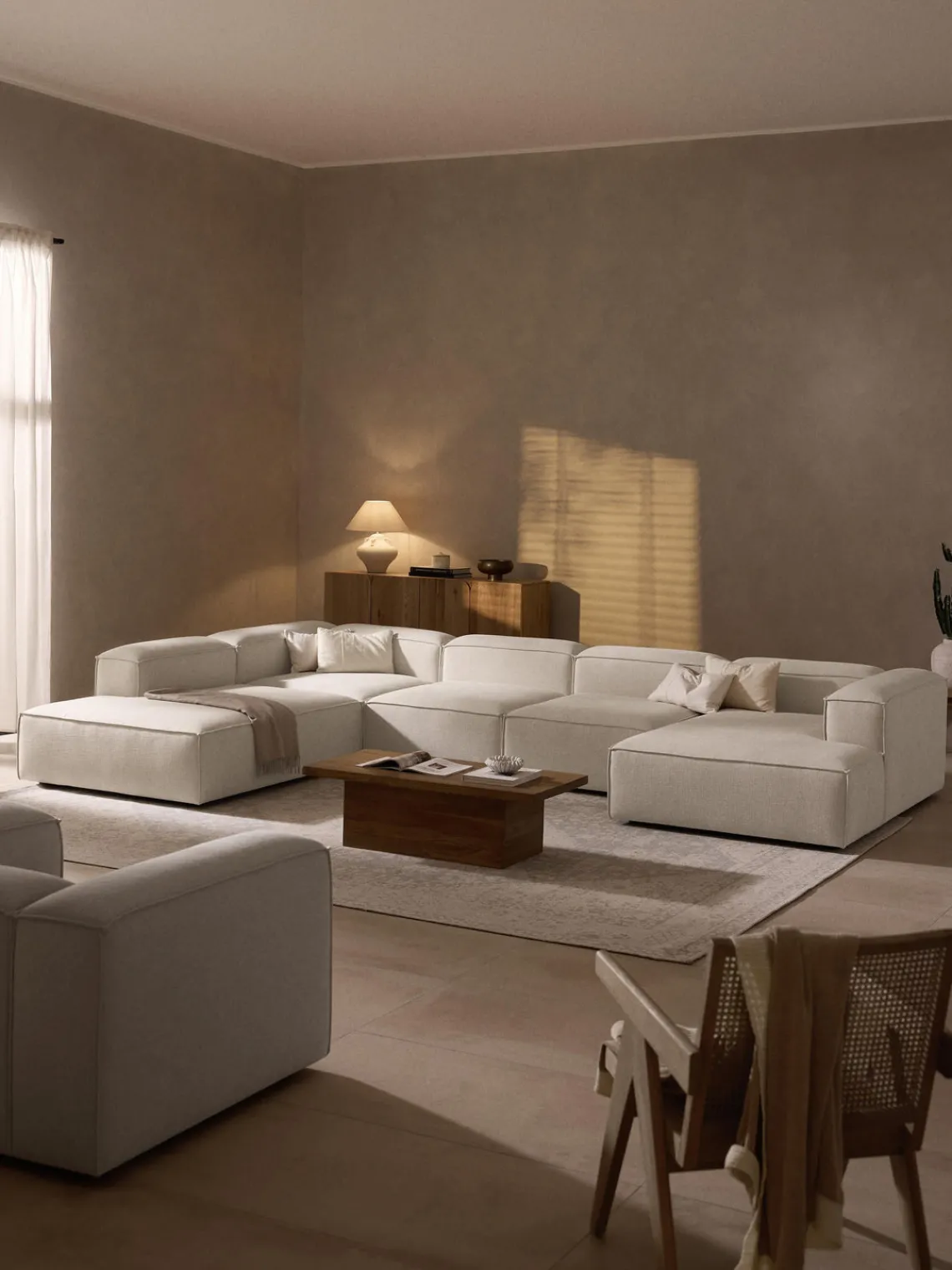 Westwing Collection Sofá rinconera modular de mezcla de lino Lennon