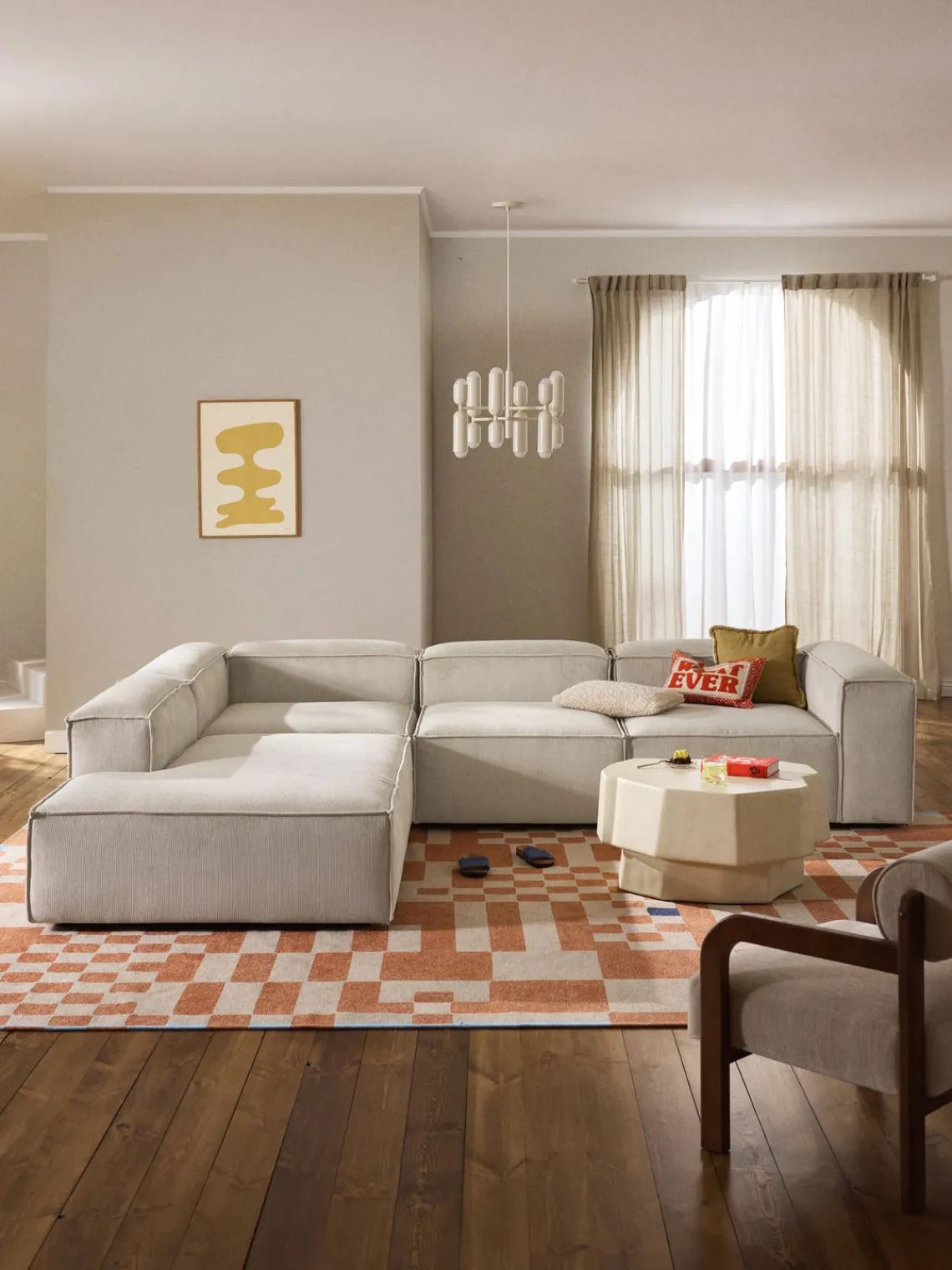 Westwing Collection Sofá rinconera modular grande de pana Lennon