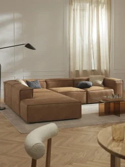 Westwing Collection Sofá rinconera modular grande de cuero reciclado Lennon^ Sofás