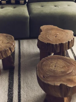 HKLIVING Taburete artesanal de madera de teca Log^ Pufs Y Otomanos|Pufs Y Otomanos