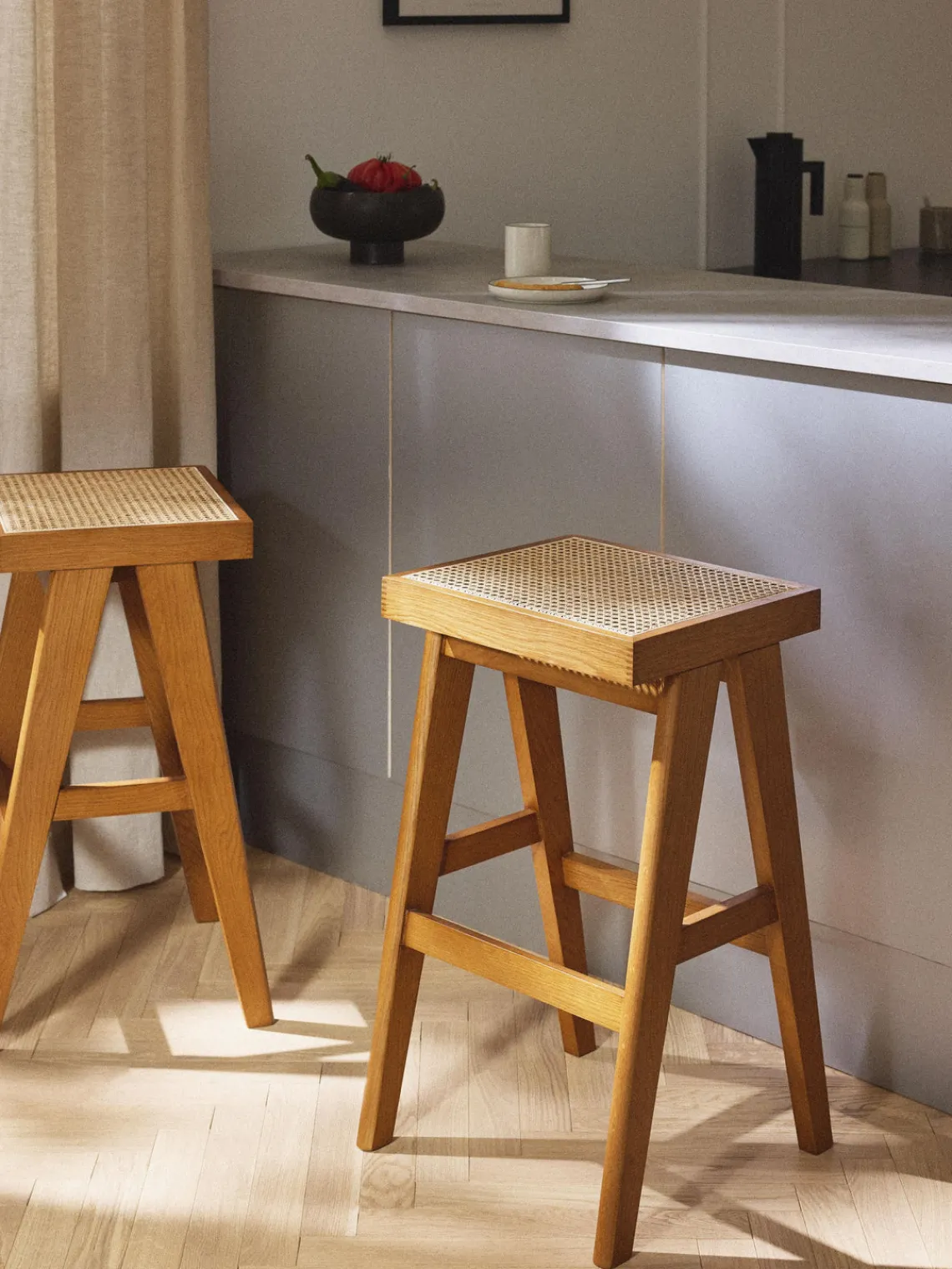 Westwing Collection Taburete de bar con tejido vienés Sissi